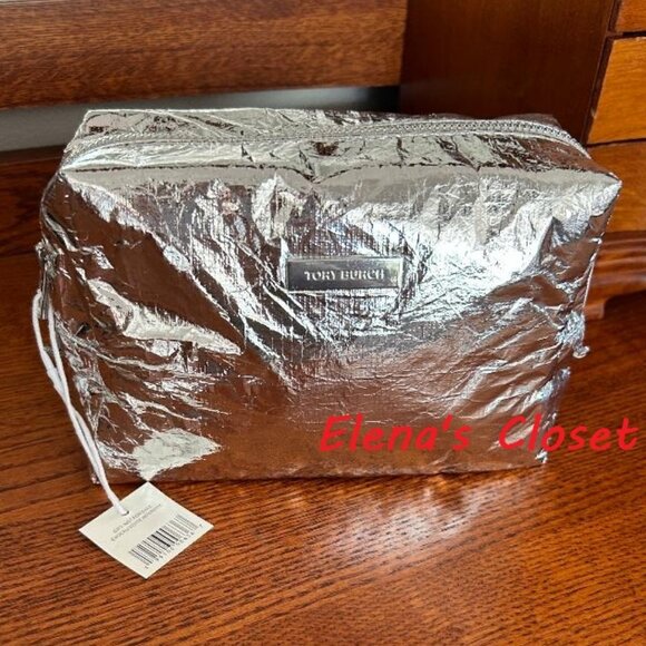 NWT ~ TORY BURCH METALLIC COSTMETIC BAG - Picture 7 of 8